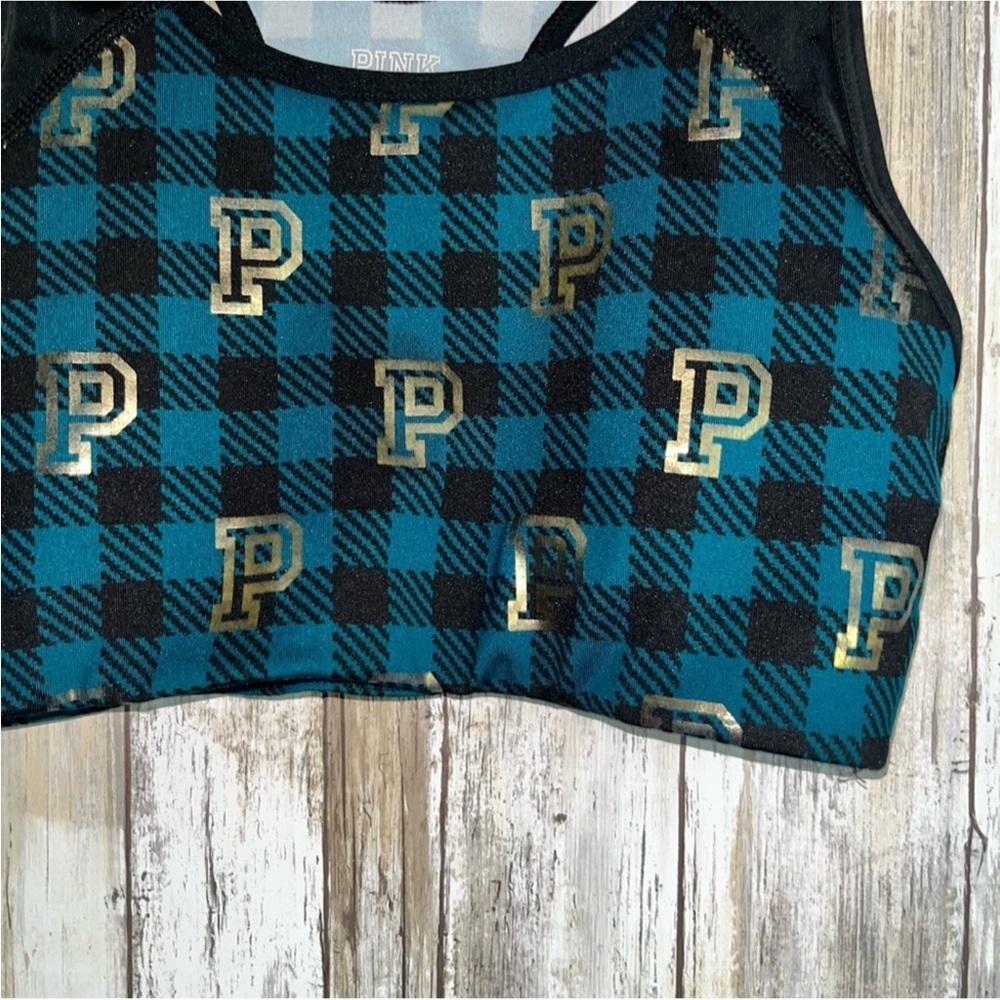PINK Venetian Teal Plaid With Foil Print Bra - Picture 4 of 6